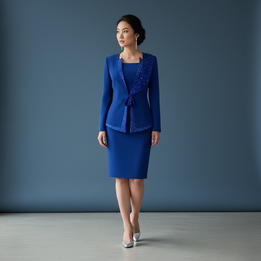 Vtg! Royal Blue Women's Blazer with Scarf Detail - Picture 16 of 16